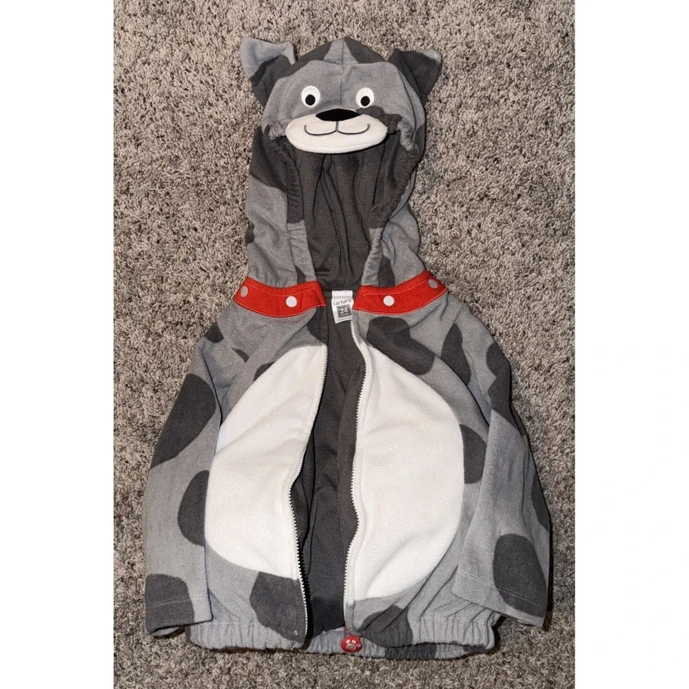 Carter's Gray Spotted Plush Puppy Costume Bodysuit‎ Top Only Baby Size 24 Months